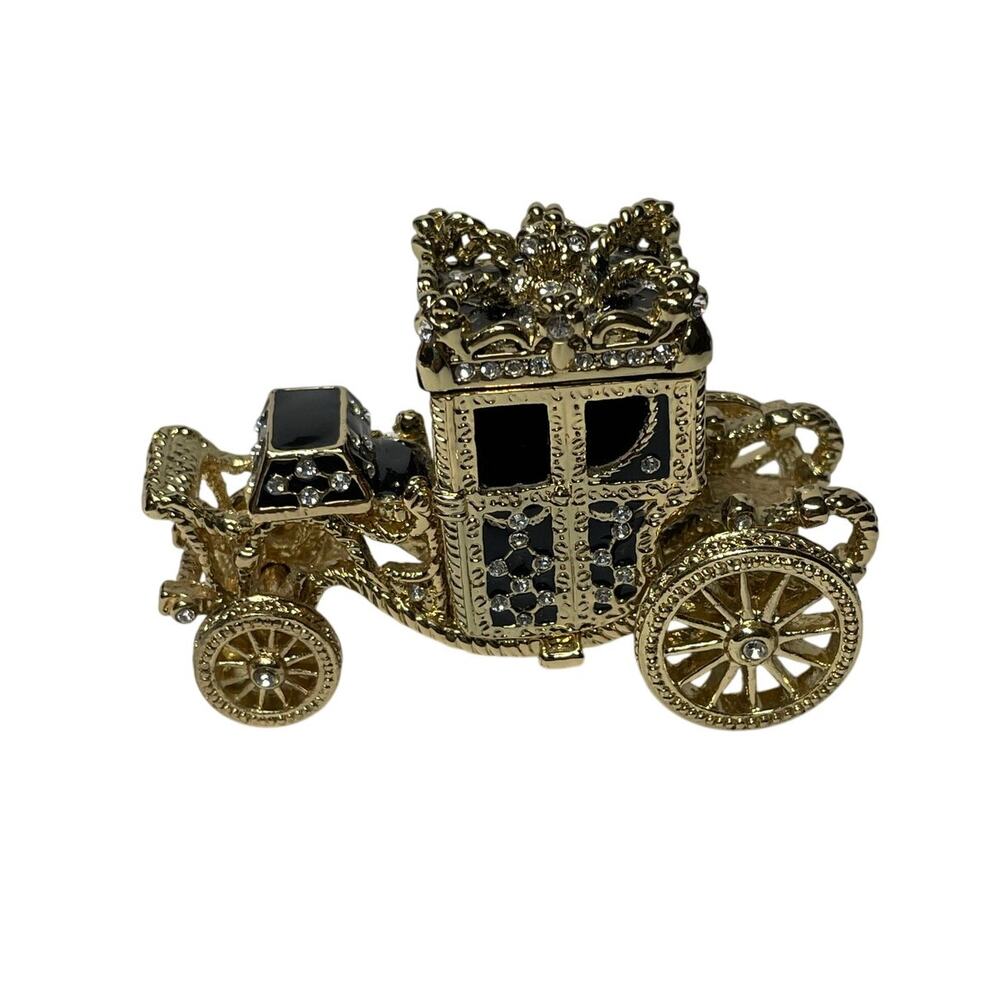 Keren Kopal Golden Carriage Black Austrian Crystals Magnetic Closure Trinket Box